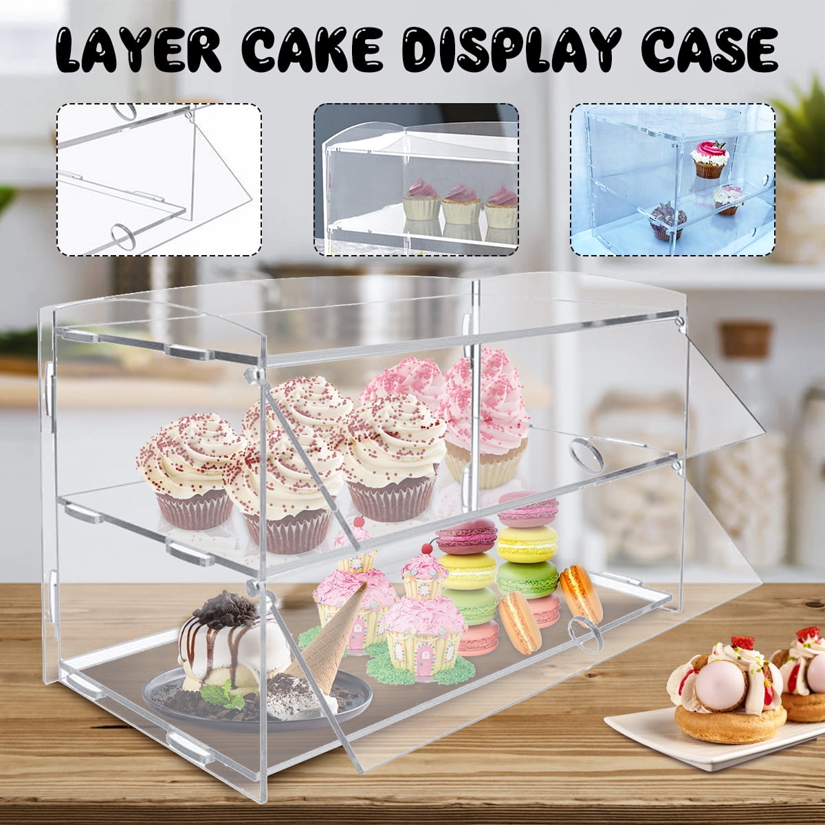 Display4top Acrylic Display Pastry Cabinet Cakes Donuts Cupcakes Pastries 3 Tier 