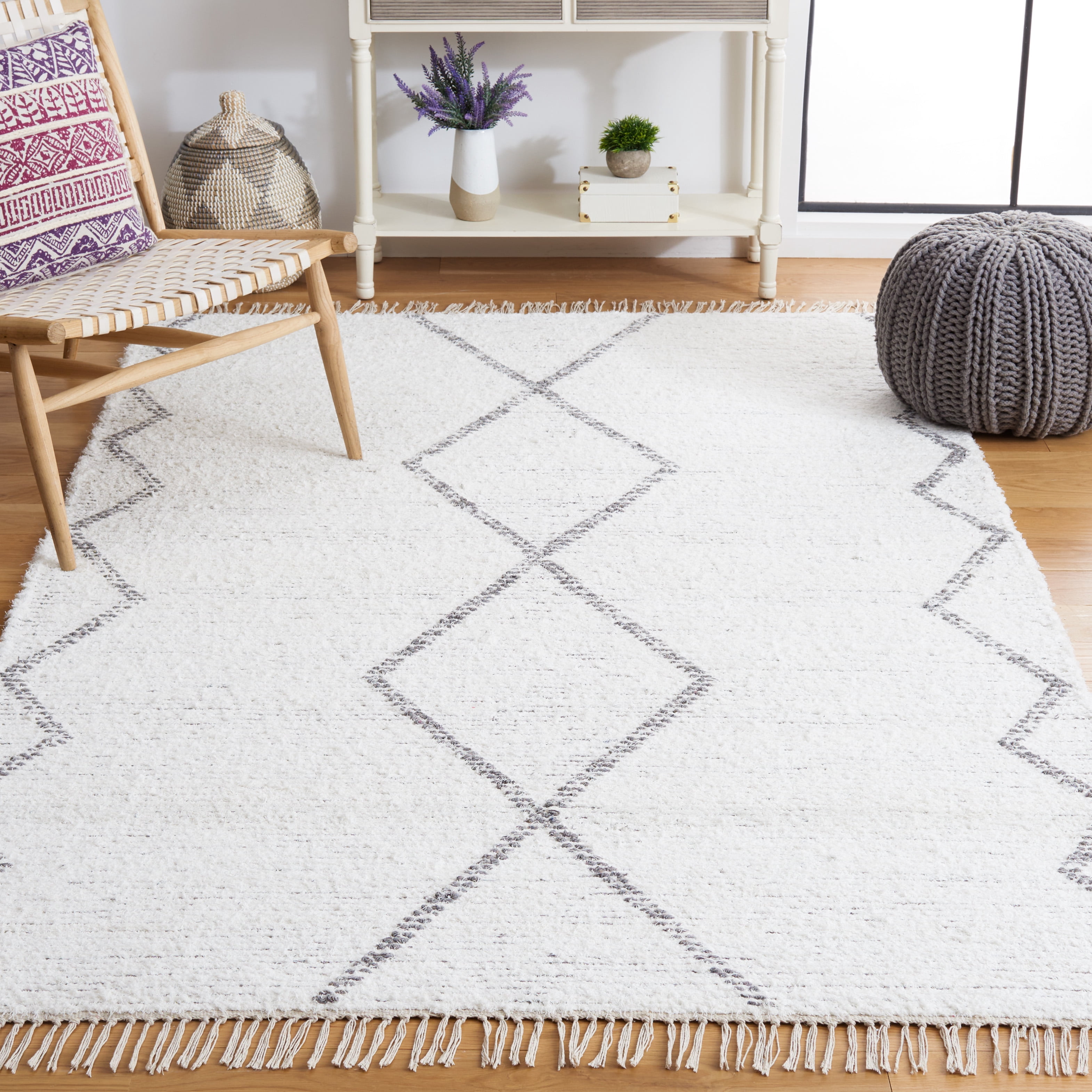 SAFAVIEH Casablanca Amy Diamond Cotton Area Rug, Ivory/Grey, 5' x 8'