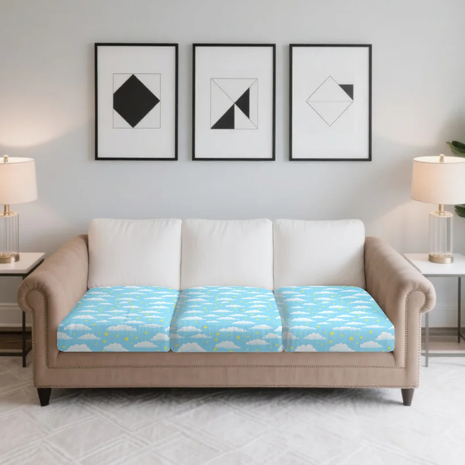 Xoenoiee Blue Cloud Star Print Stretch Couch Cushion Cover Plush Cushion Slipcover for Chair Loveseat Sofa Cushion Furniture Protector Seat Cushion Sofa Cover
