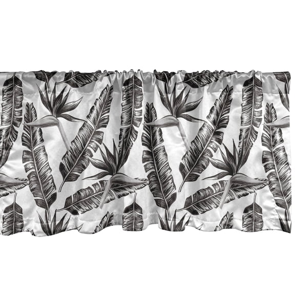 Ambesonne Jungle Leaves Window Valance, Strelitzia and Banana Leaves Silhouettes with Strokes, Curtain Valance for Kitchen Bedroom Decor with Rod Pocket, 54" X 18", Dark Brown Multicolor