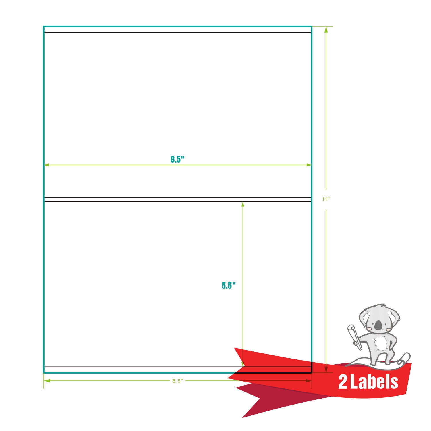 Koala Paper 880 Laser and Inkjet Printer Labels, 5.5 x 8.5 Inches, White, 2 Per Sheet, Shipping Labels Half Sheet