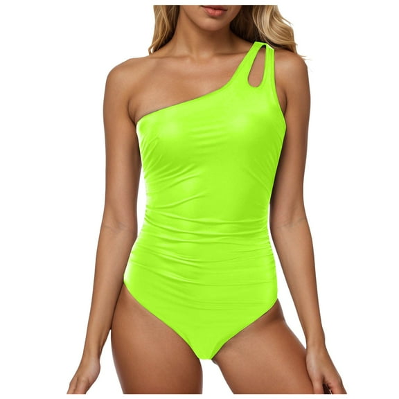 Gubotare Women Swimsuits One Piece Swimsuit Women Tummy Control Swimsuits Sexy V Neck Bathing Suit Slimming Adjustable Push Up Swimwear (Green,M)