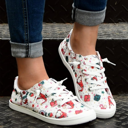 

Mishuowoti casual shoes for women 2023 Women Shoes Christmas Print Color Print Casual Shoes Fashion Soft Sole Non Slip Casual Canvas Shoes