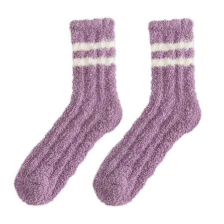 

fvwitlyh Women s Thick Running Socks Winter Stocking Stocking Lady Stocking Striped Candy Coloured Coral Socks Women Thin
