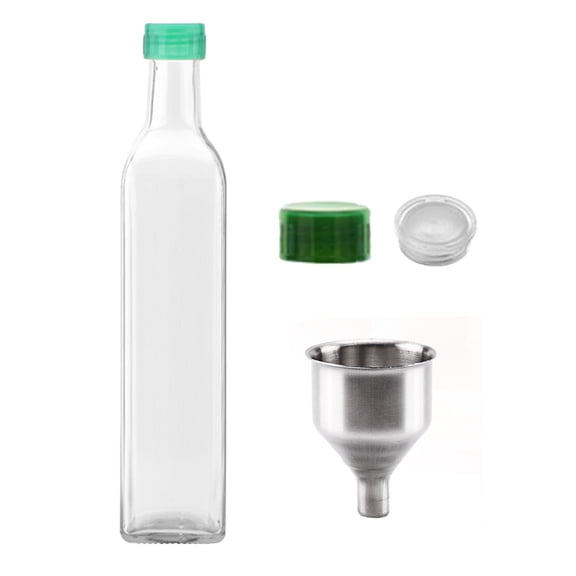 17oz Glass Olive Oil Dispenser Bottle, 500ml Oil and Vinegar Cruet Set with Pour Spouts, Leakproof Caps and Funnel, Clear Kitchen Glass Oil Container for Cooking & Salad Dressing