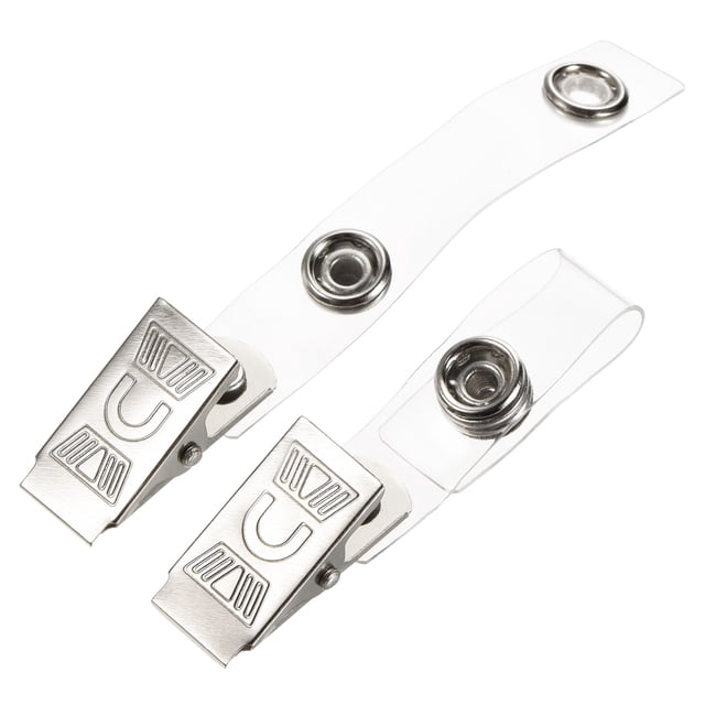 Clips para Insignias de Metal Uxcell con Correas de PVC Transparentes para Sujetar Tarjetas de Identidad Tono Plateado 60Paquete