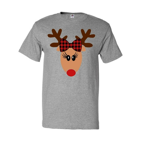 Inktastic Cute Girl Reindeer with Buffalo Plaid Bow T-Shirt