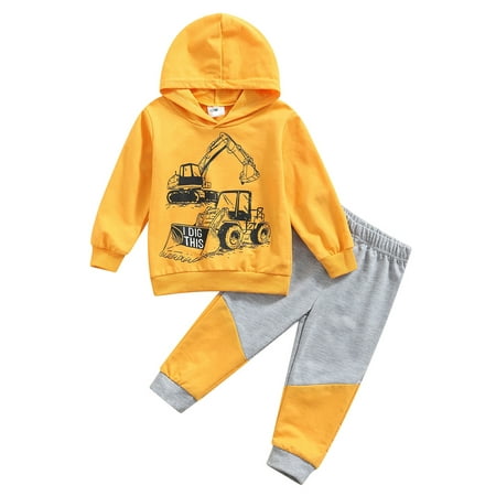 

Yinyinxull Autumn Toddler Baby Boys Clothes Sets 2pcs Cartoon Printed Hooded Long Sleeve Tops Patchwork Pants Yellow 6-7 Years