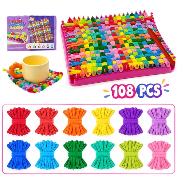 Sunforu Weaving Loom Kit for Kids, DIY Arts and Crafts Kit for Girls Ages 6-12, Potholder Loom Set with 108 Loops for Beginners, Craft Kit for Making Potholders