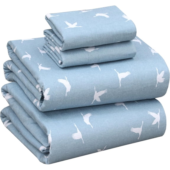 RUVANTI 100% Cotton Flannel Sheet Set, Double Brushed, Ultra Soft, Deep Pocket 16", Warm & Breathable, 4 Piece Bedding Set, Queen Size, We Fly
