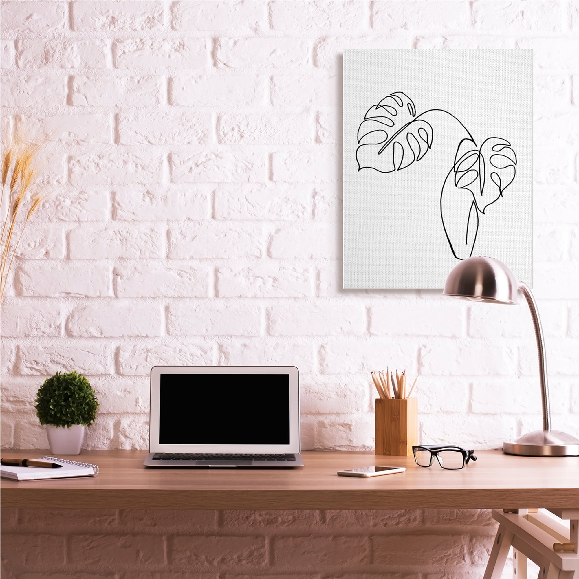 Stupell Industries Monstera Plants in Vase Single Line Drawing,30 x 40,Designed by Patricia Pinto