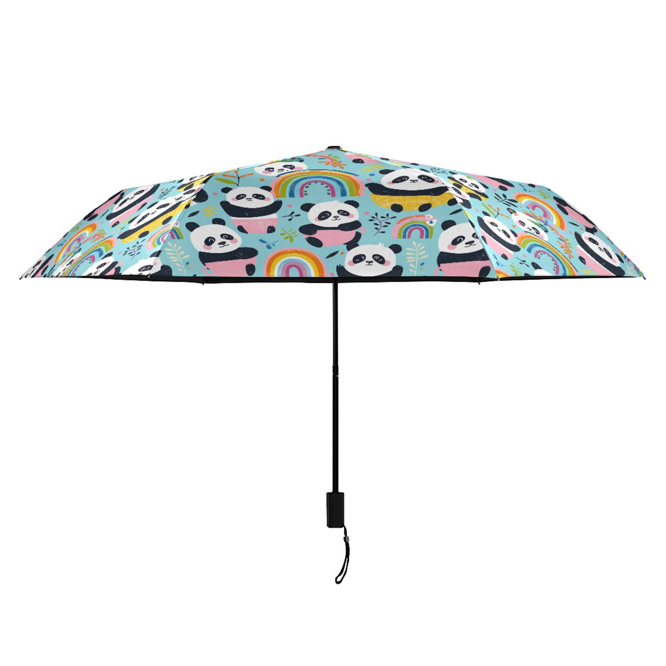 Panda Cup Rainbow Leaf Compact Sun Umbrella Windproof Travel Umbrellas for Rain Strong Portable UV Protection