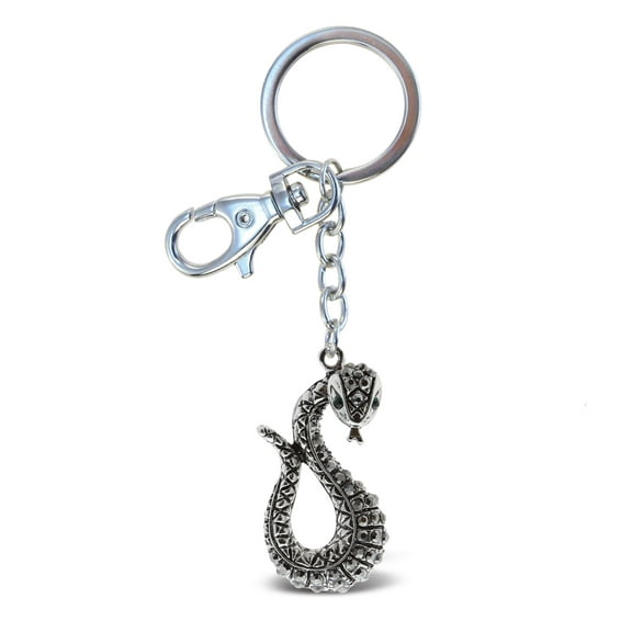 Aqua79 Sparkling Snake Keychain Charm - 3D Silver Rhinestone Keychain with Clasp, Cute Keychain Accessories with Silver Ring Clasp, Perfect Keychain Clip for Keys, Backpacks, Handbags, Purse - 2 Inch