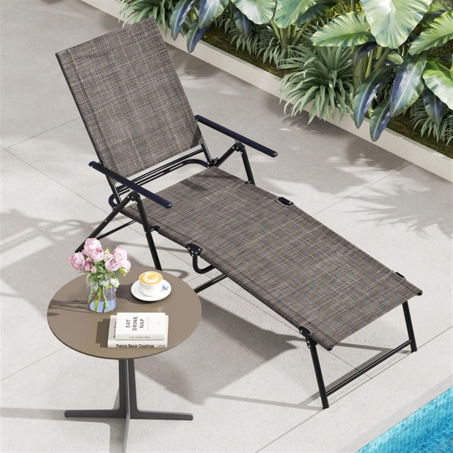 Demi Bonn Patio Folding Chaise Lounge Chairs Recliner with 6-Level Backrest for Outside Pool, Sunbathing and Reading on Stomach, Brown