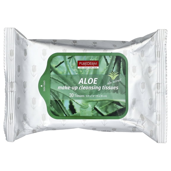 Purederm Make-Up Cleansing Tissues, Aloe, 30 Tissues