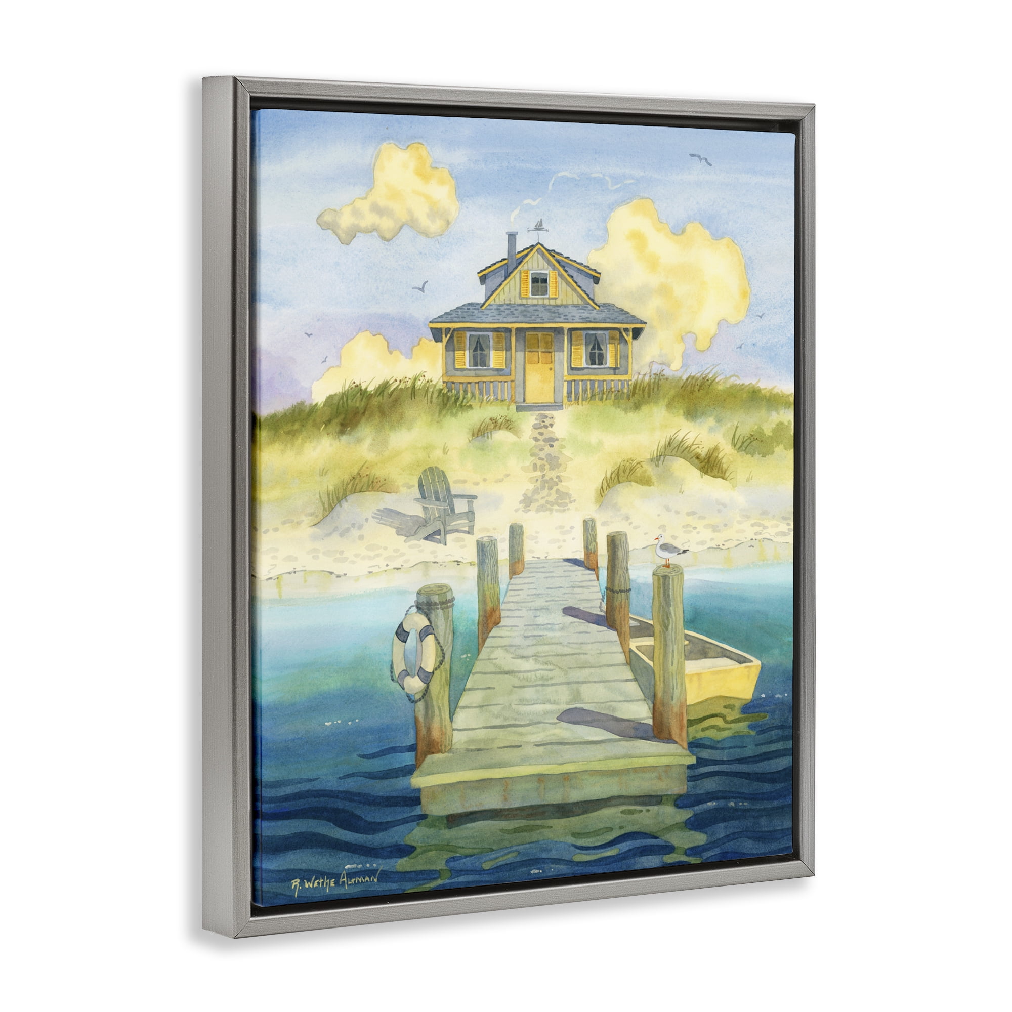 Stupell Industries Welcome Seaside Retreat Cottage Gray Framed Floater Canvas Wall Art, design by Robin Altman