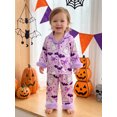 thumbnail image 3 of RUINIXCW Toddler Baby Girl Halloween Silk Stain Pajamas Outfit Kids Fall Winter PJS Set Sleepwear Ghost Printed Long Sleeve Button Down Shirt and Elastic Pants Set Homewear Loungewear, 3 of 6