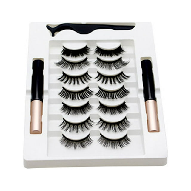 DPTALR Magnetic Magnet Eyelashes7Pairs Of Eyelashes 2 Eyeliner Set For Thick Curling1ml