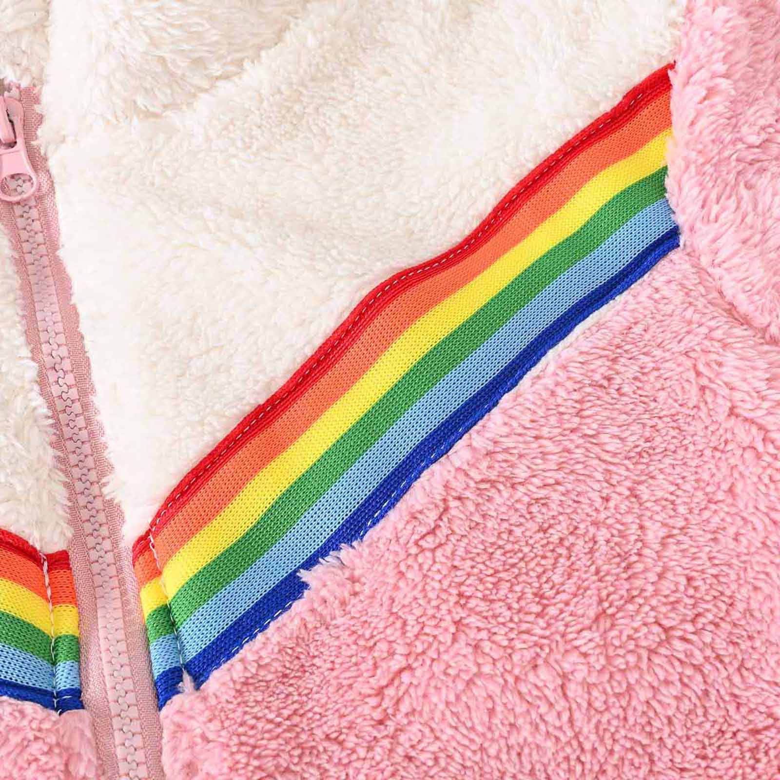 YYDGH Girls Zipper Jacket Fuzzy Sweatshirt Long Sleeve Casual Cozy Fleece Sherpa Outwear Coat Full-Zip Rainbow Jackets(Pink,5-6 Years) - image 3 of 8