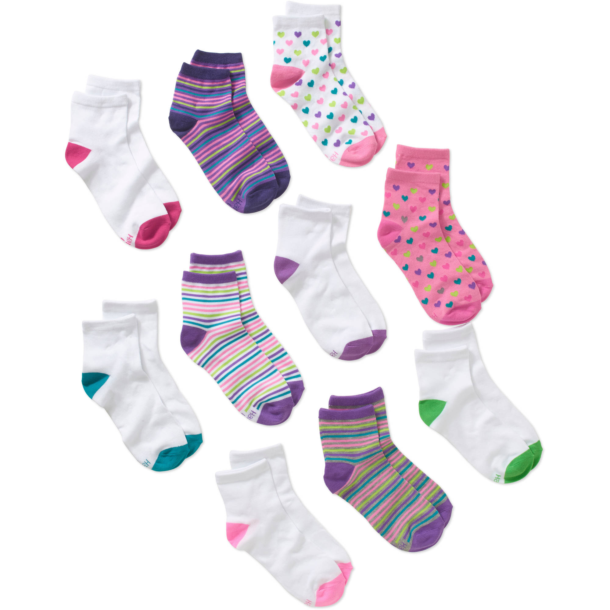 Comfortblend Ankle Socks, 10 Pairs (Little Girls & Big Girls)