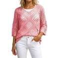 thumbnail image 2 of Ounisa Boho Crochet Tops for Women 3/4 Length Sleeve V Neck Hollow Out Knit Sweater Shirt Summer Lightweight Beach Cover Ups, 2 of 5