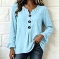 thumbnail image 4 of ClodeEU Women's V Neck Half Button Flare Long Sleeve Blouse,Casual Loose Solid Shirt Top Sky Blue,Women's Plus L, 4 of 6
