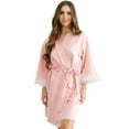 thumbnail image 2 of Belles Design Womens Feather Trim Kimono Style Satin Silk Short Robe With Long Sleeve Bridesmaid Loungewear Sleepwear, 2 of 8