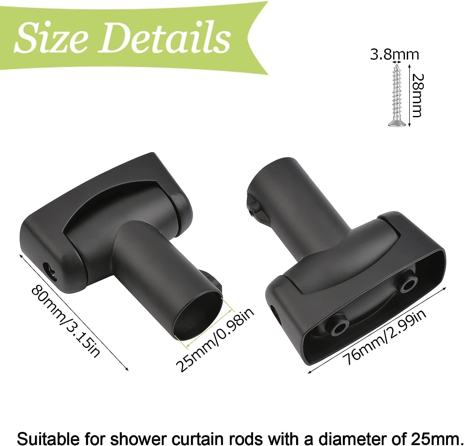 Shower Curtain Rod Bracket, 2Pcs Zinc Alloy Shower Curtain Rod Single Swivel Flange Easy Installation Heavy Duty Curtain Rod Wall-Mount Bracket with Screws (Black)