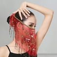 thumbnail image 4 of Performance Veil Flower Sequins Beads Decor See-through Lace Belly Dance Tribal Face Veil Breathable Fabric Adjustable Strap Indian Dance Veil Halloween Costume Accessory, 4 of 8