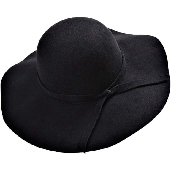 Women Wool Floppy Hat Vintage Wide Brim Felt Cap Fashion Bow Fedora Hat
