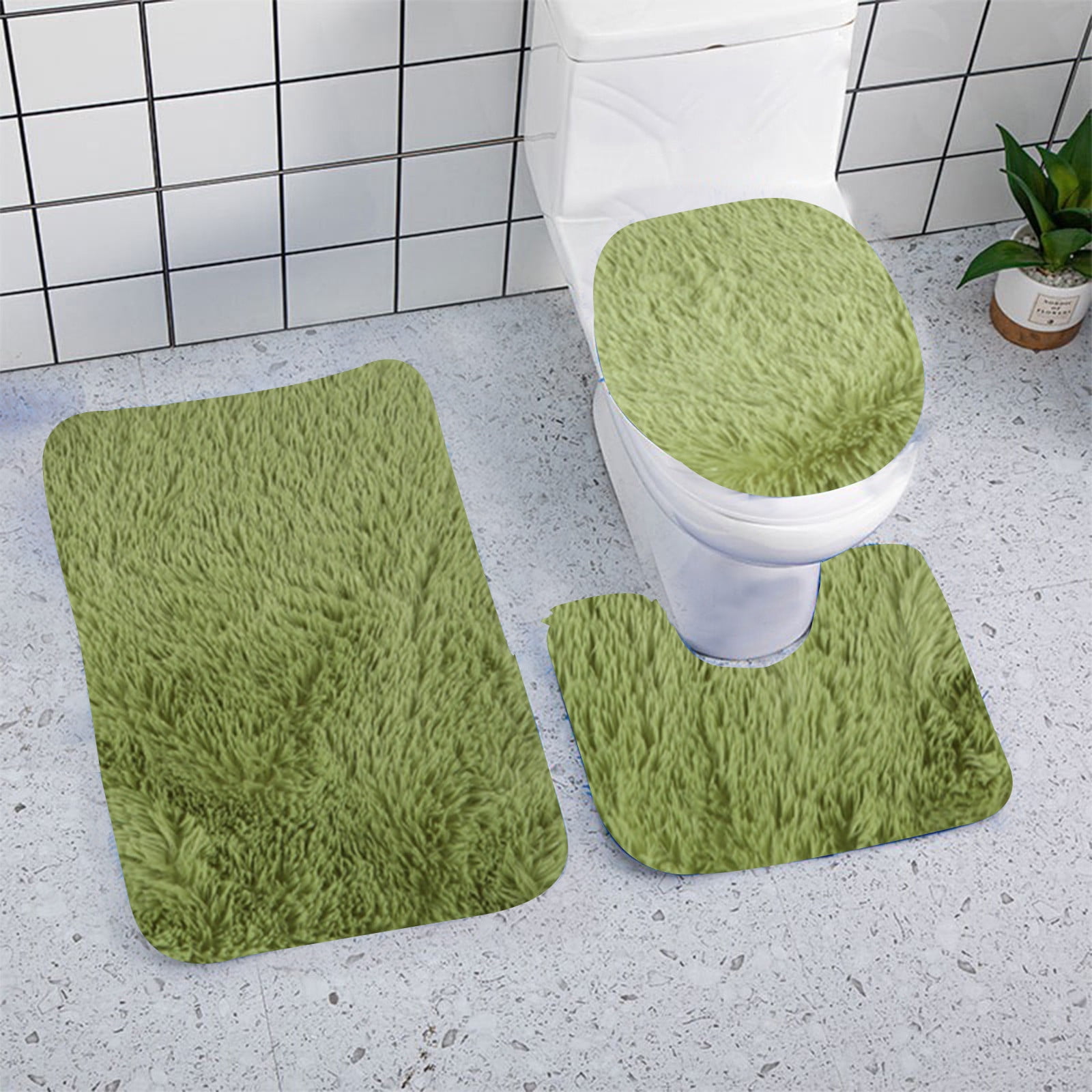 Dagobertniko Household Supplies Solid Color 3 Piece Bathroom Rug Set Bathroom Toilet Carpet Anti-Slip Mat Solid Color Bathroom Toilet Floor Mat, Size