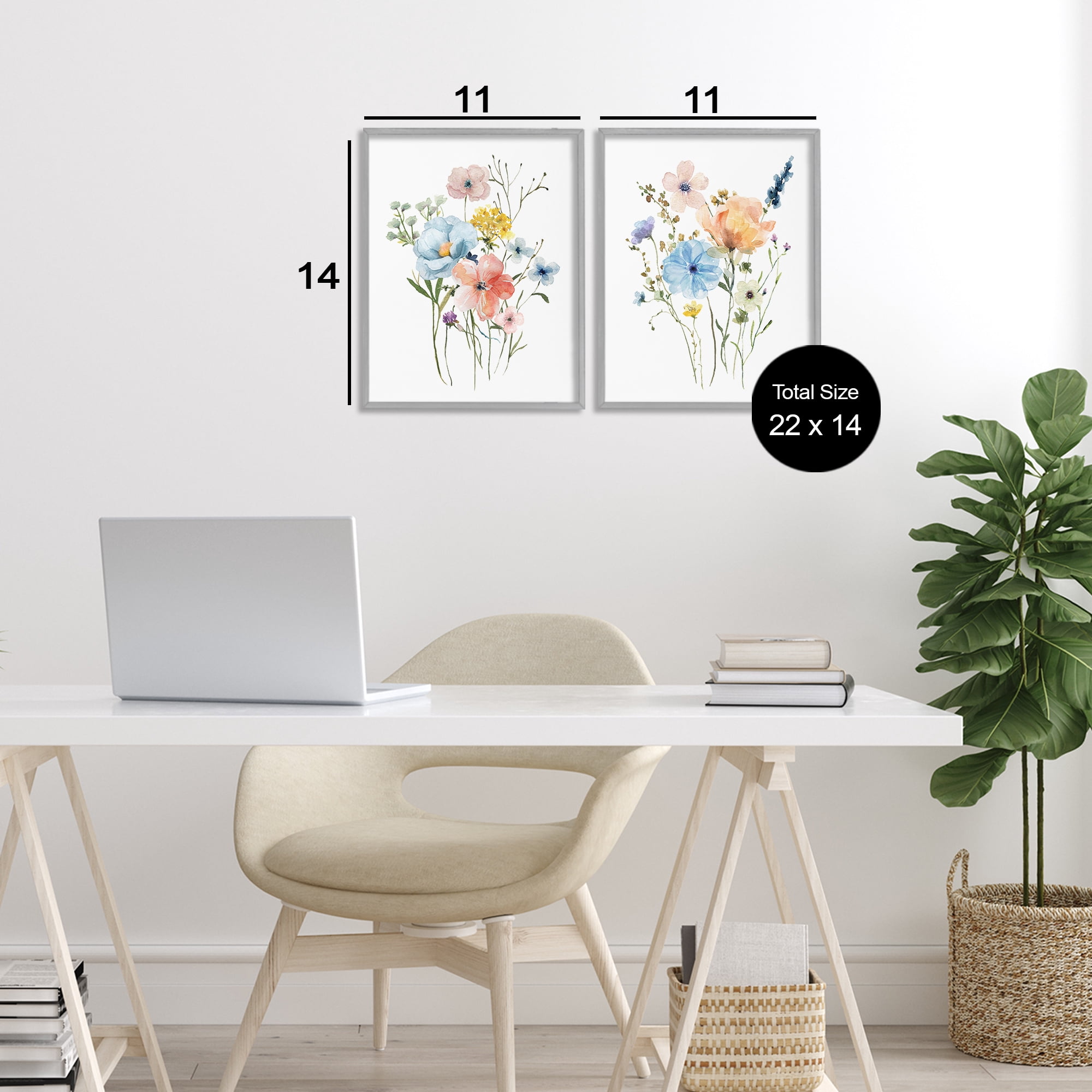 Stupell Industries Wildflower Sprig Bundles 2 Piece Gray Framed Giclee Art Set, design by Livi Finn