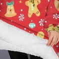 thumbnail image 3 of Oversized Wearable Blanket Hoodie,Red Christmas Gingerbread Man Pattern Sherpa Blanket Hoodie with Super Pockets,Super Warm Fuzzy Pullover for Women & Men, 3 of 6