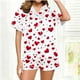 thumbnail image 2 of RKSTN Valentine's Day Gifts Women's Valentines Pajama Sets Plus Size Notch Collar Button Down Valentine Heart Print Short Sleeve T Shirt and Pjs Shorts 2PC Matching Set 2 Piece Summer Loungewear, 2 of 6