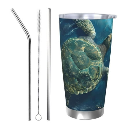 

Fuzoiu Artistic Turtle Earth Print 20oz Tumbler Stainless Steel Vacuum Insulated Car Cup Insulated Coffee Mug Travel Mug with Lid Thermal Cup for Outdoor-Straw Three-piece Set