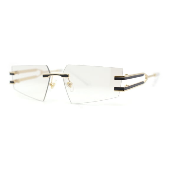 Luxurious Rimless Geometric Metal Frame Designer Style Sunglasses Gold Clear
