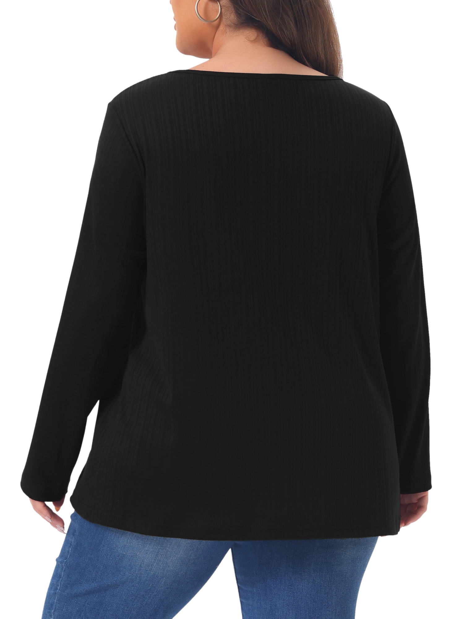 DARING DIVA Women's Plus Long Sleeve Asymmetrical Neckline 3X Black