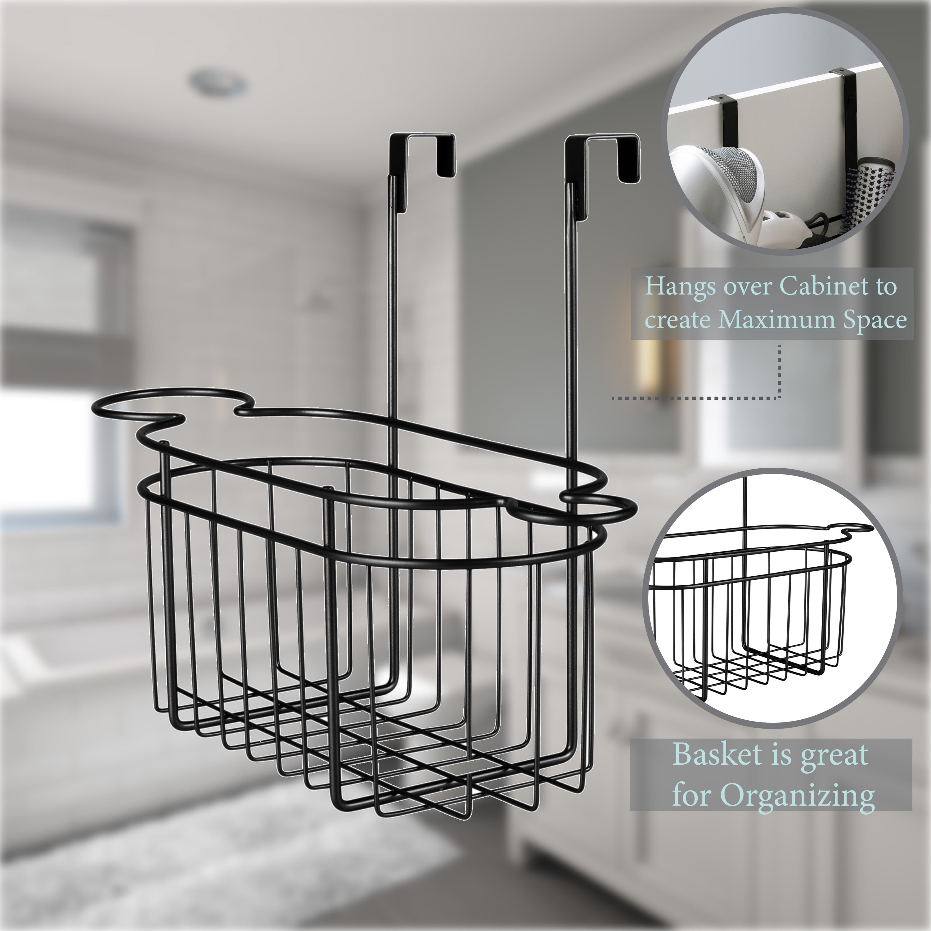 Bath Bliss Over the Cabinet Hair Tool Organizer in Matte Black
