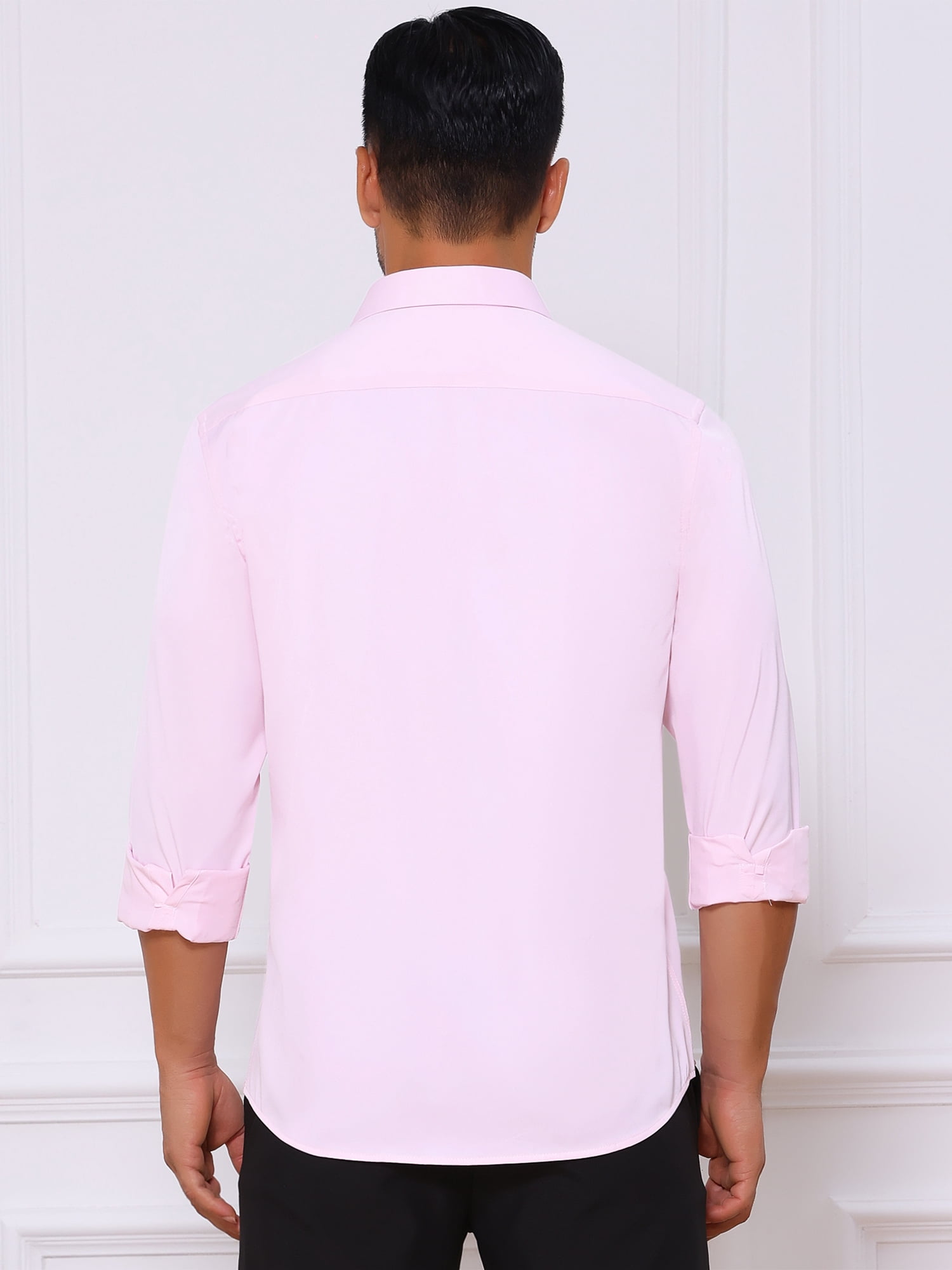 DARING DIVA Men's Point Collar Button Long Sleeve Business Shirts S Pink