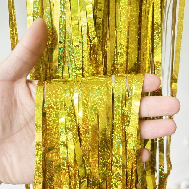 1 cortina de seda con forma de lluvia láser de 2 metros, fondo para fiesta de cumpleaños, decoración, accesorios, borlas, cortina de puerta, fondo de pared