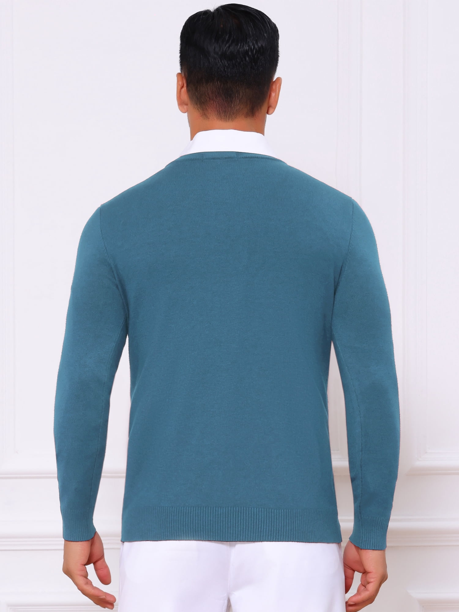 DARING DIVA Men's Long Sleeve V-Neck Solid Knitted Pullover Sweater L Blue