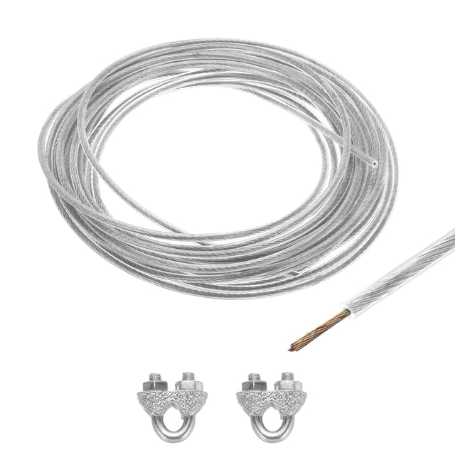 Uxcell 3/32 Clear Vinyl Coated Wire Rope 20ft Galvanized Steel with 2PCS M3 Loop Sleeves