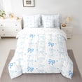 thumbnail image 2 of Feelyou Blue Kawaii Bowknot Bedding Comforter Set 7 Pieces, Cute Cartoon Love Heart Full Bedding Set, Teens Kids Girls Women Reversible Fitted Sheet Flat Sheet, Lightweight Room Decor, 2 of 8