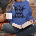 thumbnail image 4 of ersvoioy Womens Cow Print Sweatshirt Crewneck Loose Fit Long Sleeve Hoodless Pullover for Fall Blue XXL, 4 of 6