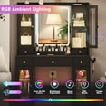 thumbnail image 2 of FANRAL 41.5" Large Vanity with Mirror and Lights,Makeup Vanity with RGB Cabinets & Charging Station,Black Vanity, 2 of 7