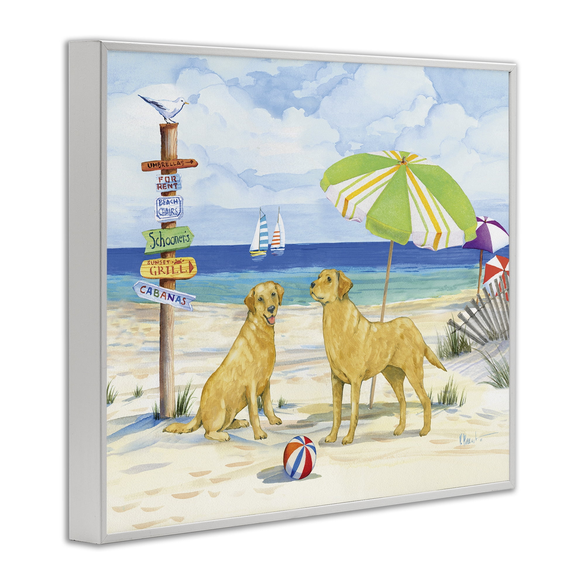 Stupell Industries Dog Beach Day Animals & Insects Painting White Framed Art Print Wall Art, 20 x 16