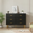 thumbnail image 4 of Modern 6 Drawer Dresser Chest - Black Wood Furniture with Deep Storage Drawers, Gold Handles, Sturdy Metal Legs, Ideal for Bedroom, Living Room, Entryway - Color: Black, 4 of 7