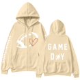 thumbnail image 3 of Hoodies for Women Solid Color Shirt Comfort Hoodie Hiking Shirts Cute Hoodies Mom Shirts Game Day Sweatshirts Gift Long Sleeve Loose Fit Blouse Heart Graphic Shirts Travel Hoodie Khaki, 3 of 7