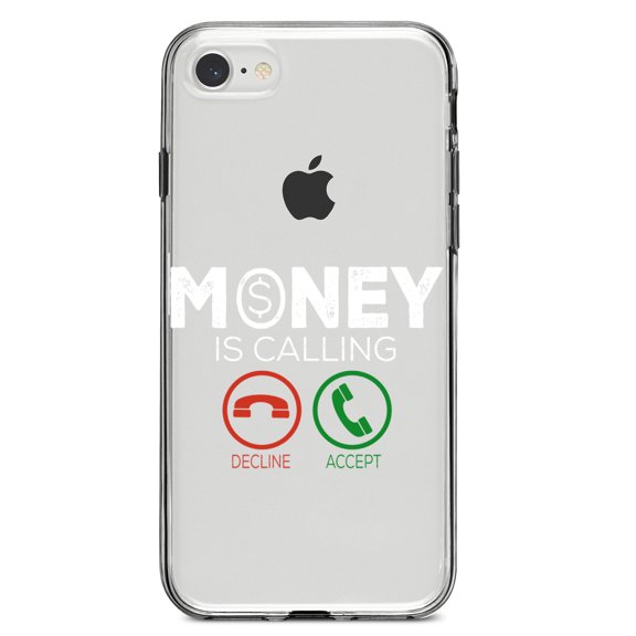 DistinctInk Clear Shockproof Hybrid Case for iPhone 7 8 SE (2020 Model) 4.7" Screen TPU Bumper Acrylic Back Tempered Glass Screen Protector - Money Is Calling Decline or Accept