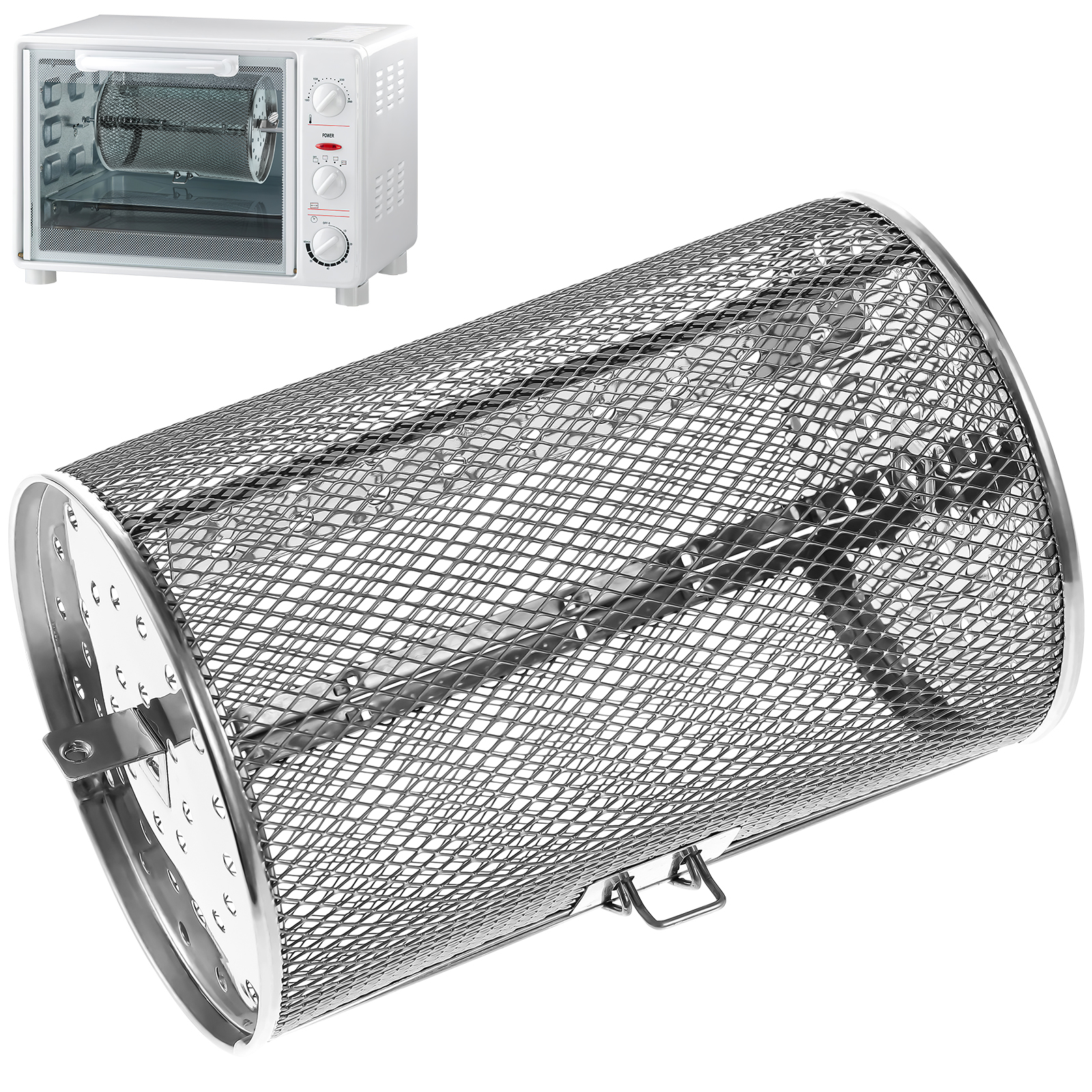 Oven Cage 360° Rotatable Stainless Steel Oven Basket Rotisserie Roaster Basket for Baking Nuts